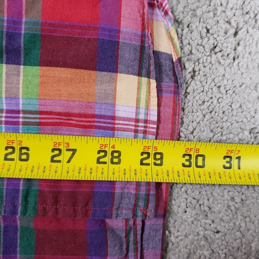 Vintage Polo Ralph Lauren‎ Shirt Men S Red Madras Plaid Epaulets 90s Workshirt